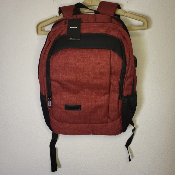NWT Monsdle Travel Laptop Backpack With USB Charging Port in Red & Black - Picture 1 of 13